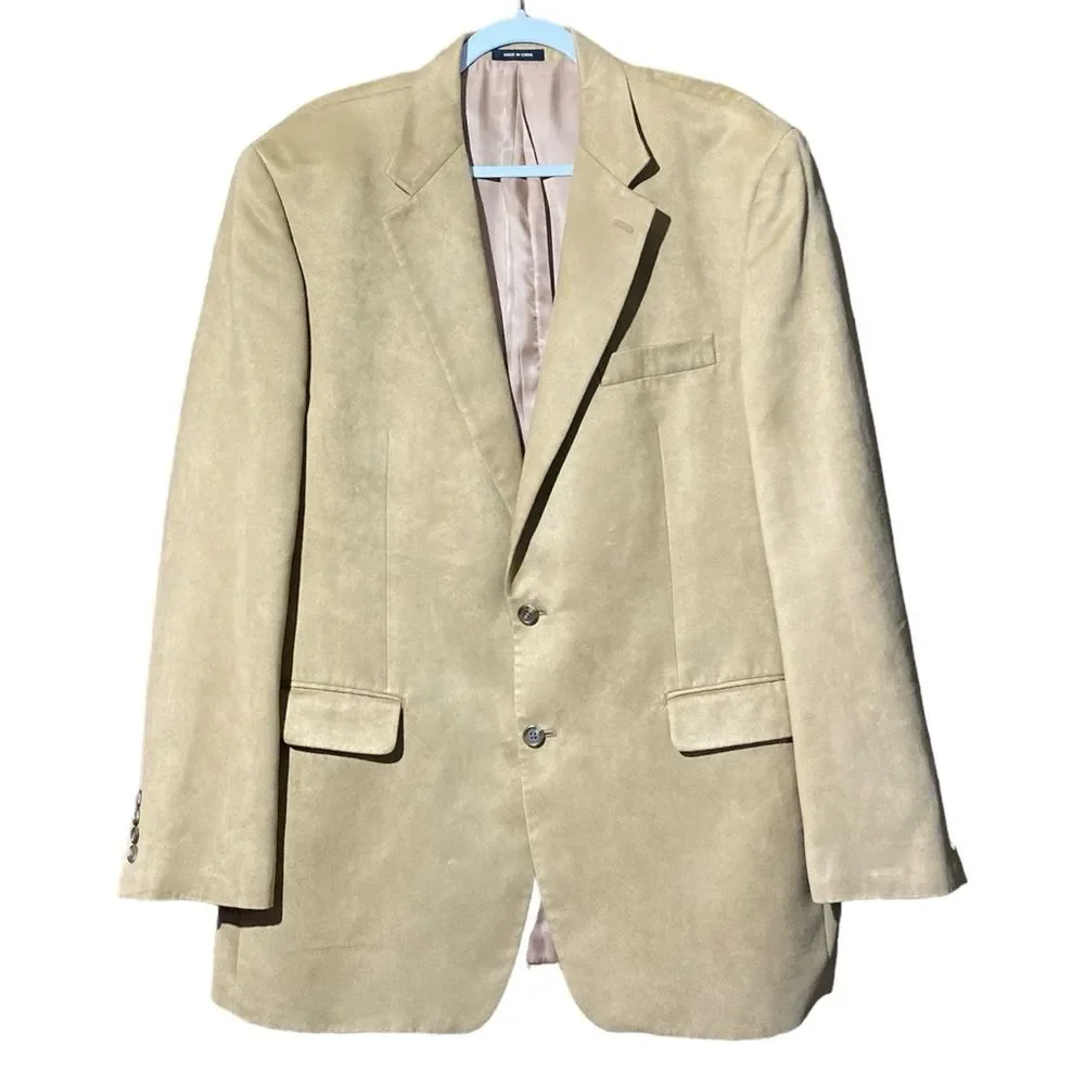 Vintage Lauren Ralph Lauren Tan Polyester Blazer Sport Coat Jacket Men's 44L